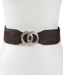 Double Circle Rhinestone Buckle Point Fashion Stretch Belt BT320043 TAN